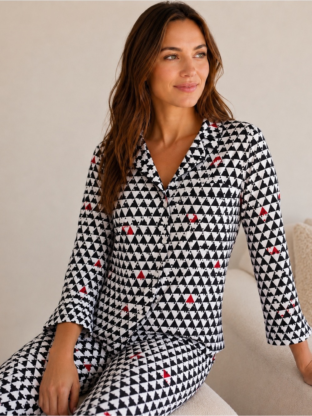 J. McLaughlin Flannel Long Sleeve Hope Pajama Top Christmas Tree Holiday